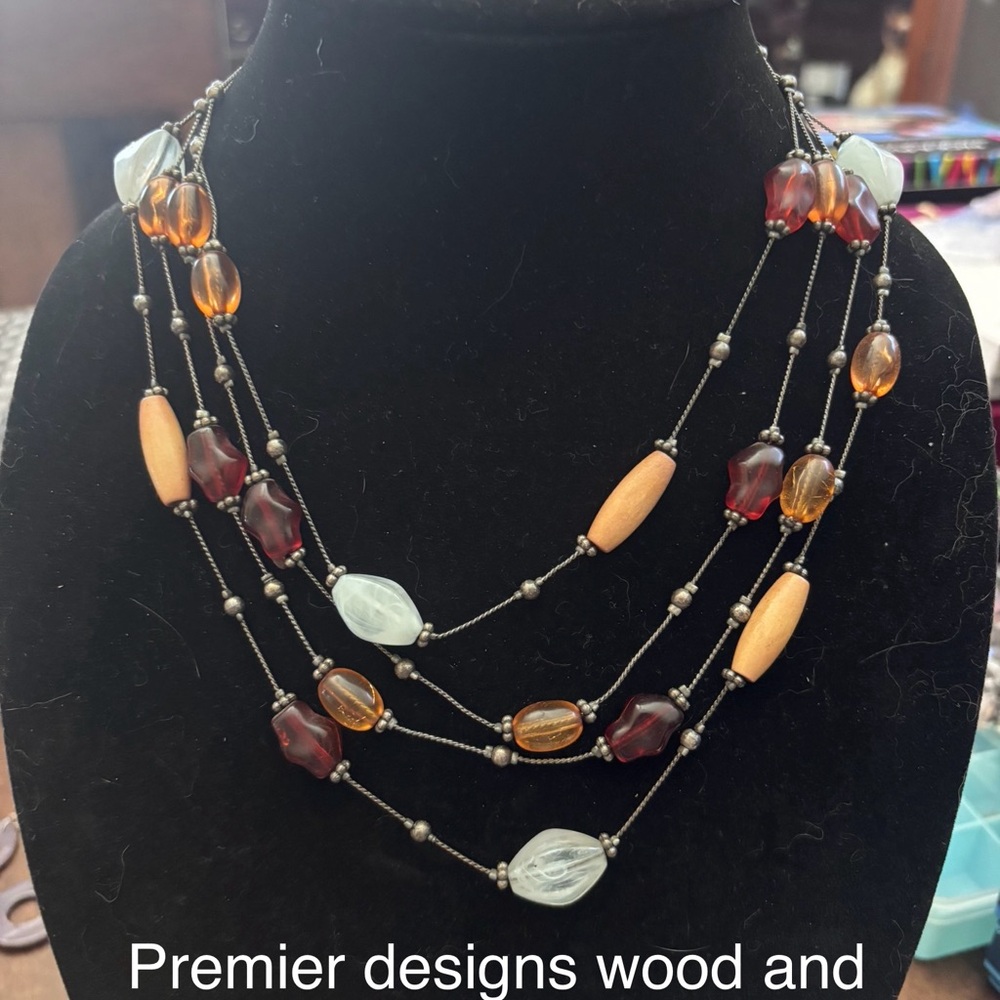 Premier Designs Amber and Wood Beaded Necklace